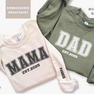 Embroidered Mama Sweatshirt Personalized Mama & Dad Shirt Custom Embroidery Matching New Mom and Dad Outfit Mother's Day Father's Day Gift