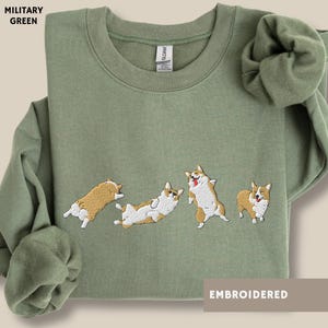 Embroidered Corgi Sweatshirt Aesthetic Corgi Shirt Corgi Lover Sweater Mothers Day Fathers Day Gift for Corgi Dog Dad Mom Welsh Corgi in Military Green
