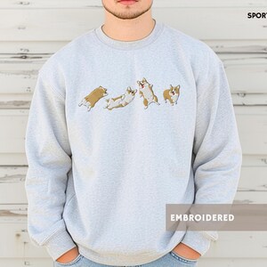 Embroidered Corgi Sweatshirt Aesthetic Corgi Shirt Corgi Lover Sweater Mothers Day Fathers Day Gift for Corgi Dog Dad Mom Welsh Corgi in Ash Colour