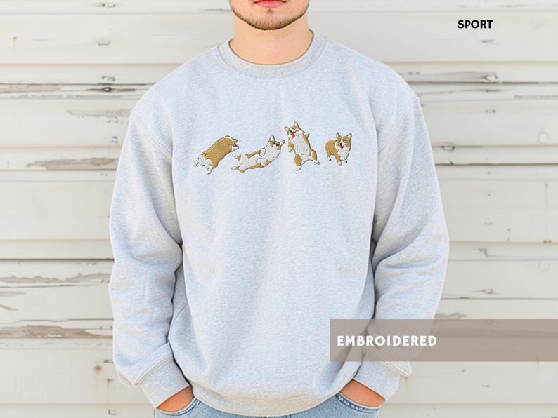 Embroidered Corgi Sweatshirt Aesthetic Corgi Shirt Corgi Lover Sweater Mothers Day Fathers Day Gift for Corgi Dog Dad Mom Welsh Corgi in Ash Colour