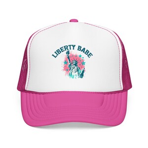 Liberty Babe Trucker Hat Pink Patriotic Cap Retro Statue of Liberty Foam Hat Cute July 4th Hat for Women Coquette USA Gift Hot Pink/ White/ Hot Pink