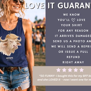 Sola Mio Co love it guarantee slide for GRUMPH buffalo shirt and festival graphic apparel.