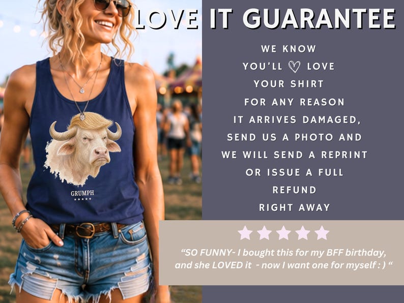 Sola Mio Co love it guarantee slide for GRUMPH buffalo shirt and festival graphic apparel.