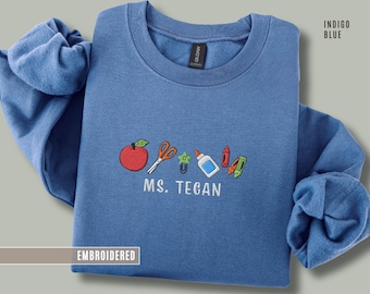 Personalisiertes Lehrer-Sweatshirt Gestickter Name Benutzerdefinierter Lehrer Crewneck Zurück zu Schullehrer-Anerkennungsgeschenk