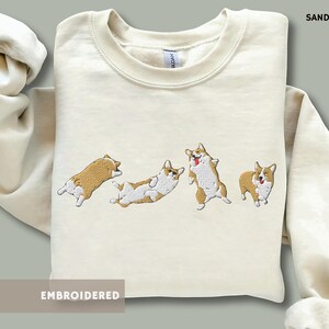 Embroidered Corgi Sweatshirt Aesthetic Corgi Shirt Corgi Lover Sweater Mothers Day Fathers Day Gift for Corgi Dog Dad Mom Welsh Corgi in Sand Color