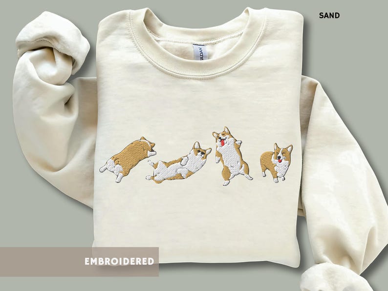 Embroidered Corgi Sweatshirt Aesthetic Corgi Shirt Corgi Lover Sweater Mothers Day Fathers Day Gift for Corgi Dog Dad Mom Welsh Corgi in Sand Color