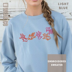 Goldfish Sweatshirt Embroidered Fish Top Aquarium Enthusiast Gift Dad Present Idea Koi Aesthetic Shirt Men Aquarium Lover Gift Fishkeeper Light Blue
