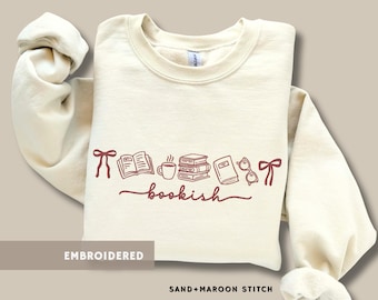 Bookish Embroidered Sweatshirt Cute Coquette Book Lover Gift Cozy Fall Reader Jumper Aesthetic Book Club Girl Cottagecore Reading Sweater