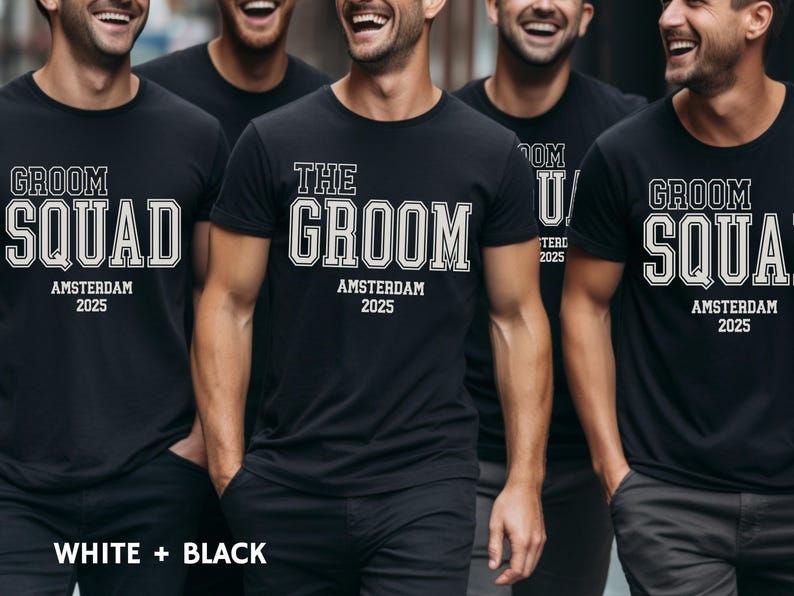 Groom Squad T-Shirt, Trendy Bachelor Party Weekend Outfit Personalized Men's Gift Custom Wedding Crew Tee Varsity Aesthetic Stag Do Apparel