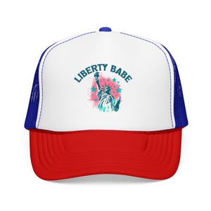 Liberty Babe Trucker Hat Pink Patriotic Cap Retro Statue of Liberty Foam Hat Cute July 4th Hat for Women Coquette USA Gift Red / White / Royal