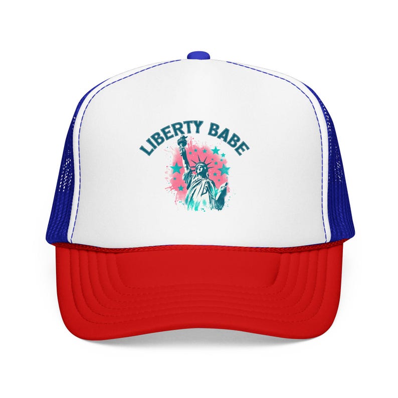 Liberty Babe Trucker Hat Pink Patriotic Cap Retro Statue of Liberty Foam Hat Cute July 4th Hat for Women Coquette USA Gift Red / White / Royal