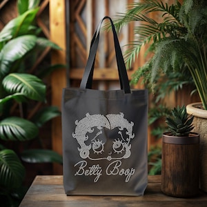 Betty Boop Tote Bag Preppy Dot Illusion Print Aesthetic Canvas Shopper Tote Vintage Graphic School Book Bag for Girlfriend and Teacher