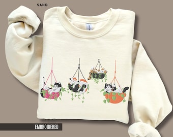 Cat Mom Embroidered Sweatshirt Cozy Gift for Cat and Plant Lovers