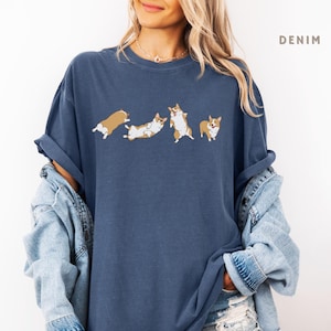Cute Corgi Tshirt Unisex Comfort Color Tee Aesthetic Dog Lover Shirt Funny Welsh Corgi Top Mothers Fathers Day Gift for Corgi Dad Tee in Denim Colour