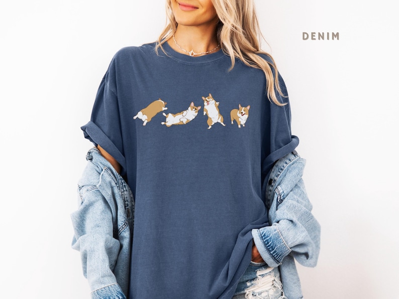Cute Corgi Tshirt Unisex Comfort Color Tee Aesthetic Dog Lover Shirt Funny Welsh Corgi Top Mothers Fathers Day Gift for Corgi Dad Tee in Denim Colour