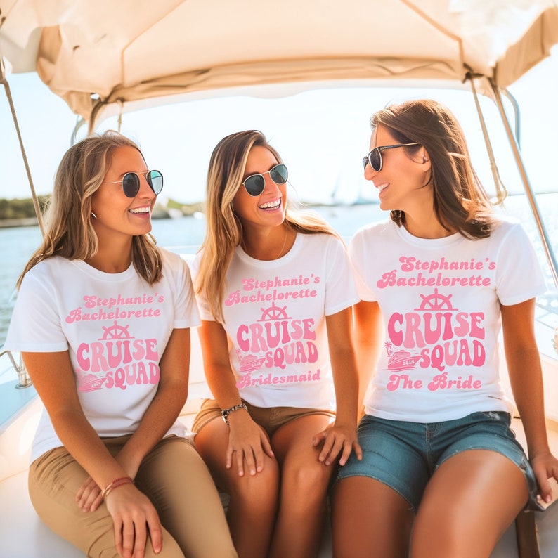 Custom Bachelorette Cruise T-shirts in Cute Retro style, Hen Party Cruise Shirts