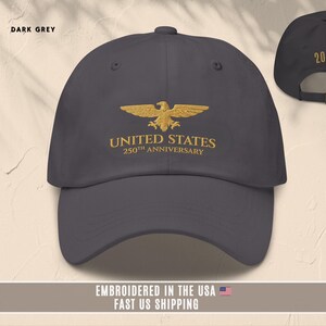 United States 250th Anniversary Hat Custom Eagle Embroidered USA Cap Personalized Patriotic Veteran Gift America 1776 2026 Dark Grey