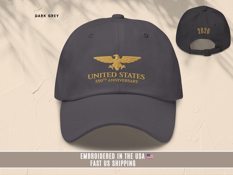 United States 250th Anniversary Hat Custom Eagle Embroidered USA Cap Personalized Patriotic Veteran Gift America 1776 2026 Dark Grey