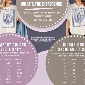 Comfort Colors 1717 versus Gildan 5000 size chart and shirt comparison for the Funny Cat Shirt, explaining the premium garment-dyed tee option and budget-friendly standard tee option for buyers choosing their fit.
