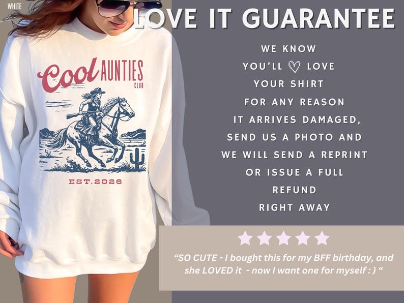 Cool Aunt Sweatshirt Gift Auntie Club Sweater Western Cowgirl Women Crewneck Pullover Pregnancy Announcement Reveal Birthday Matching Family image 9