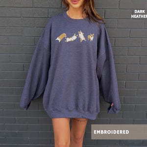 Embroidered Corgi Sweatshirt Aesthetic Corgi Shirt Corgi Lover Sweater Mothers Day Fathers Day Gift for Corgi Dog Dad Mom Welsh Corgi in Dark Heather Grey