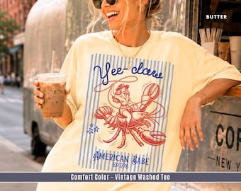 Yee Claw Lobster Shirt American Babe Summer Crop Top Comfort color Tee Coastal Cowgirl Fourth of July Outfit Funny Rodeo Lobster Tote
