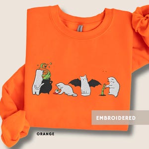 Embroidered Witchy Cat Sweatshirt Spooky Y2K Halloween Jumper