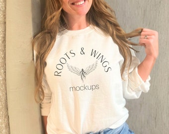 Gildan 18000 Mockup White, White Gildan 18000 Mockup, Outdoor Gildan Mockup, White Crew Mockup, Crewneck Mockup, Trendy Mock, Aesthetic Mock