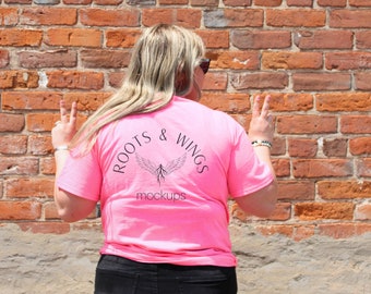 Gildan Safety Pink Mockup, Back Gildan Safety Pink Mockup, Outdoor Gildan Mock, Gildan Safety Pink Mockup, Trendy Mockup, Aesthetic Mockup