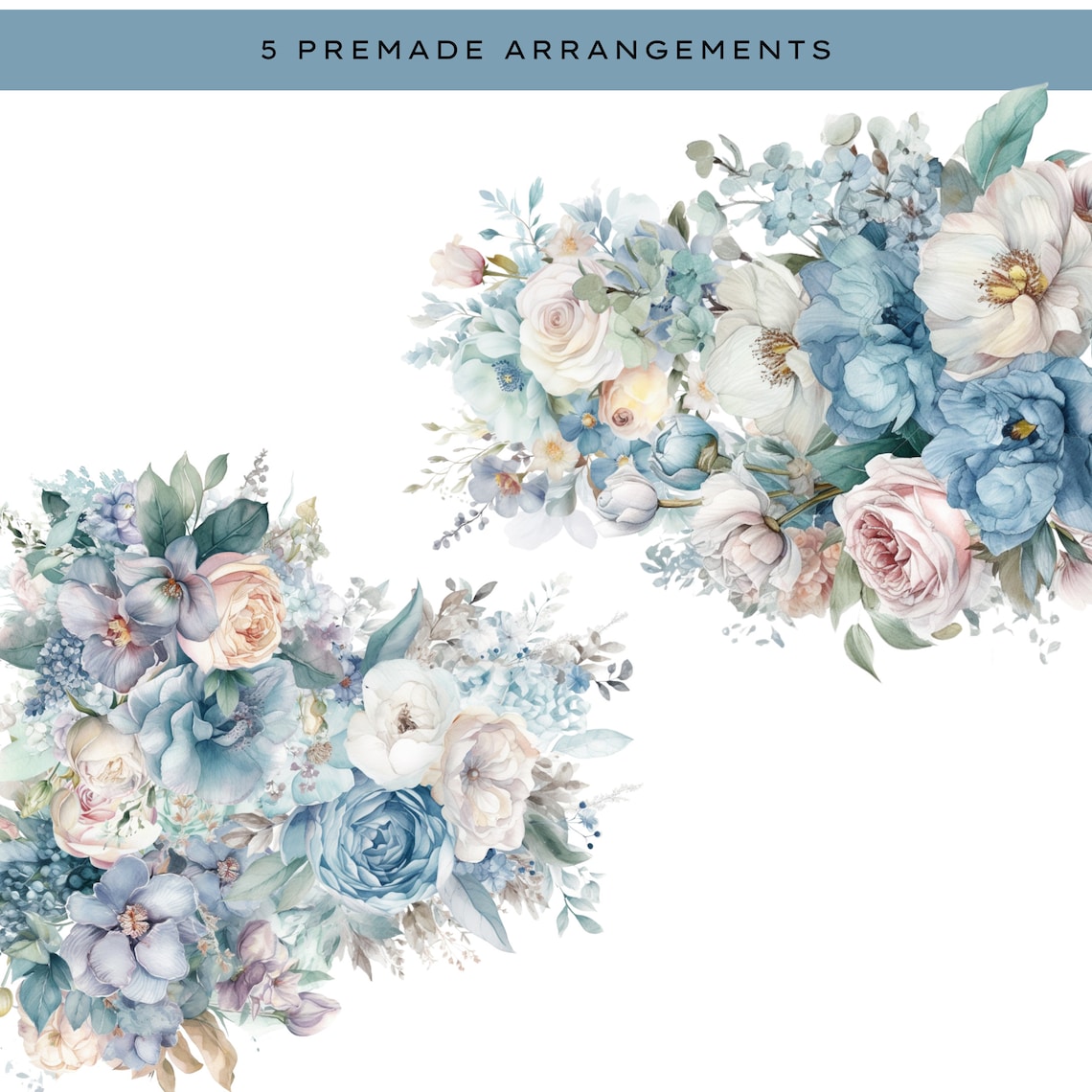 Bohemian Blue Watercolor Clipart Set Wild Flowers Clipart - Etsy
