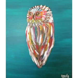 Owl on Teal Glossy Inkjet Fine Art Print by Wendy Jones
