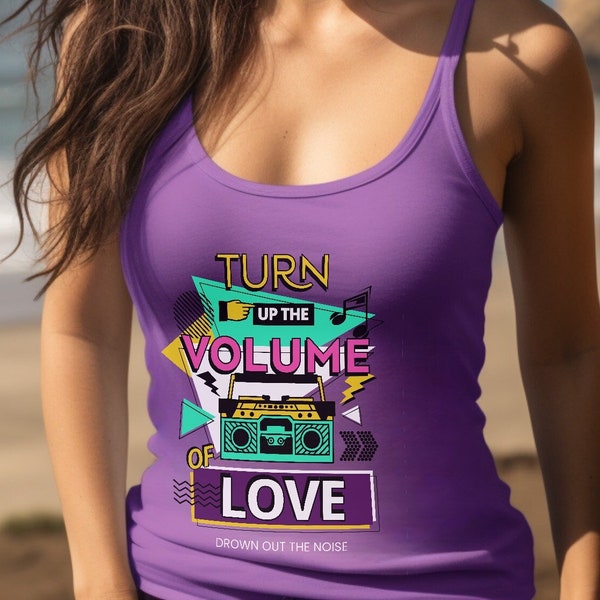 80s Vibe Love Tank Top - Love-Inspired Tank Top Retro 80s Aesthetic Boombox Graphic Tank for Women Love Shirt Slim Fit Tanktop