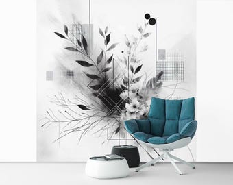 Within the Whisper | Abstract Botanical Wall Art | Black & White Minimalist Floral Print | Digital Download | 24x24" JPG File