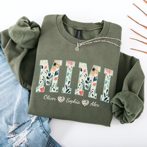 Custom Mimi Sweatshirt With Grandkids Names, Floral Mimi Sweater, Mimi Mothers Day Gift For Grandma Gigi Nana, Cute Grandmother Crewneck