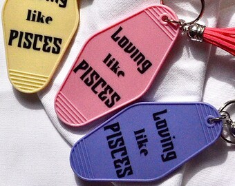 Retro Motel Keychain/Funny Keychain/Motel Keychain/Funny Accessories/Custom Keychains/ Zodiac Sing/ Pisces