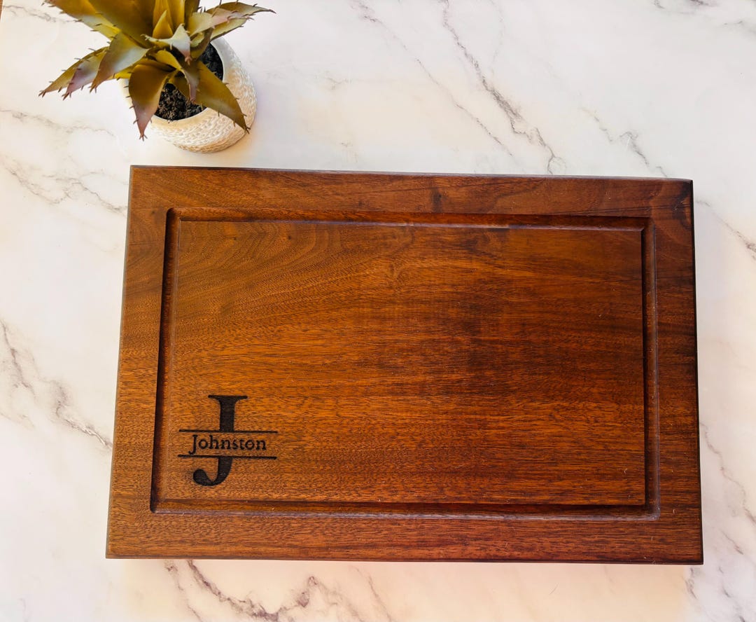 Personalized Solid Wood Cutting Board – Handmade Organic Hardwood, Laser Engraved Gift, Non-Toxic One Piece – Walnut, Maple, Cherry, Padauk - Walnut, 11X18"