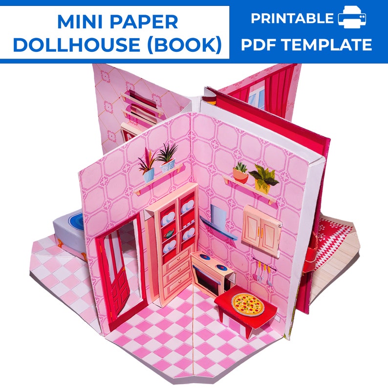 Paper Pink Dollhouse in Book Form. Mini Paper Pop-up Pink Dollhouse ...