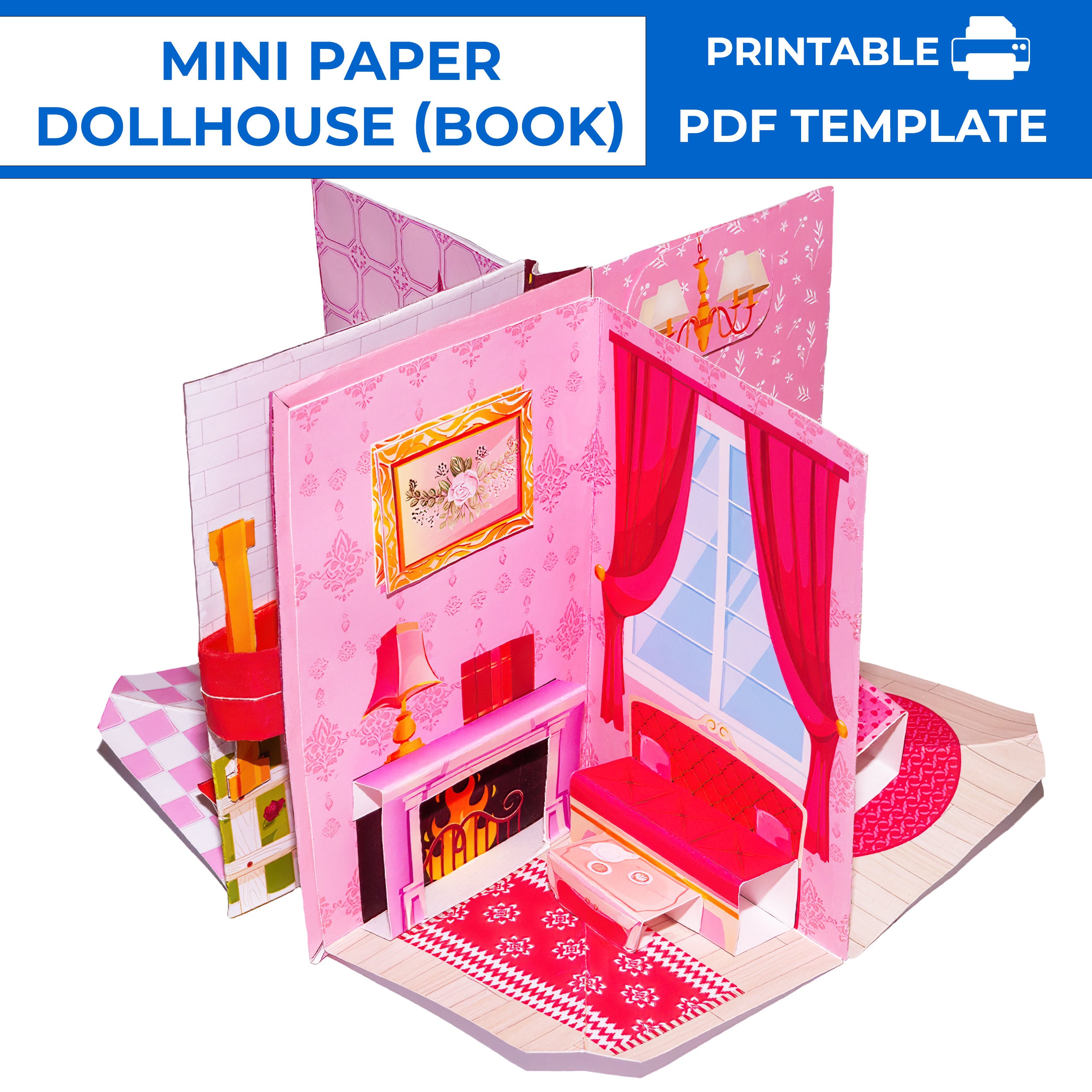 Paper Pink Dollhouse in Book Form. Mini Paper Pop-up Pink Dollhouse ...