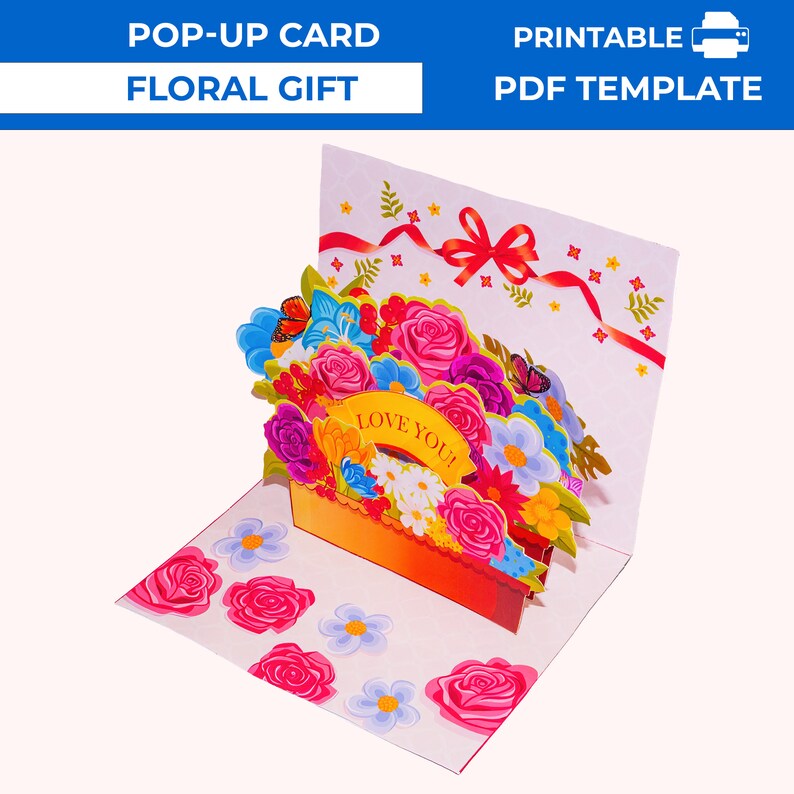 Printable Flower Bouquet Pop up Card DIY. Paper Floral Card PDF ...