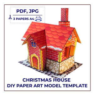 Christmas house DIY Paper Model Template. Christmas Craft For Kids. Instant Download. Pdf, JPG model with manual. Santa Claus winter house