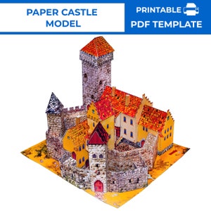 Papiermodell Mittelalterliche Burg. Papier Modellbau Deutsche Burg Miniatur. Papierhaus DIY Modell. Deutsches Schloss druckbare Papierkunst.