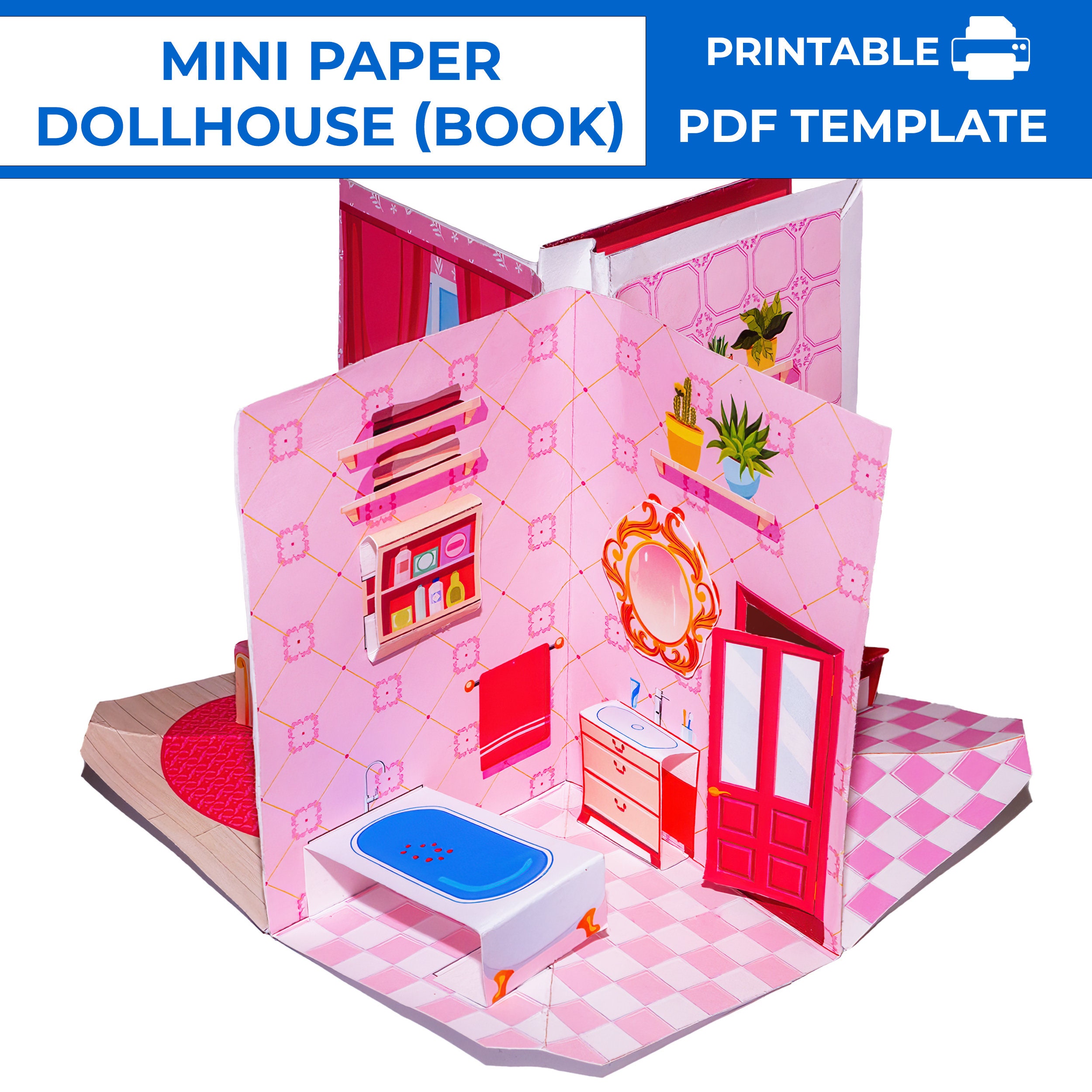 Paper Pink Dollhouse in Book Form. Mini Paper Pop-up Pink Dollhouse ...