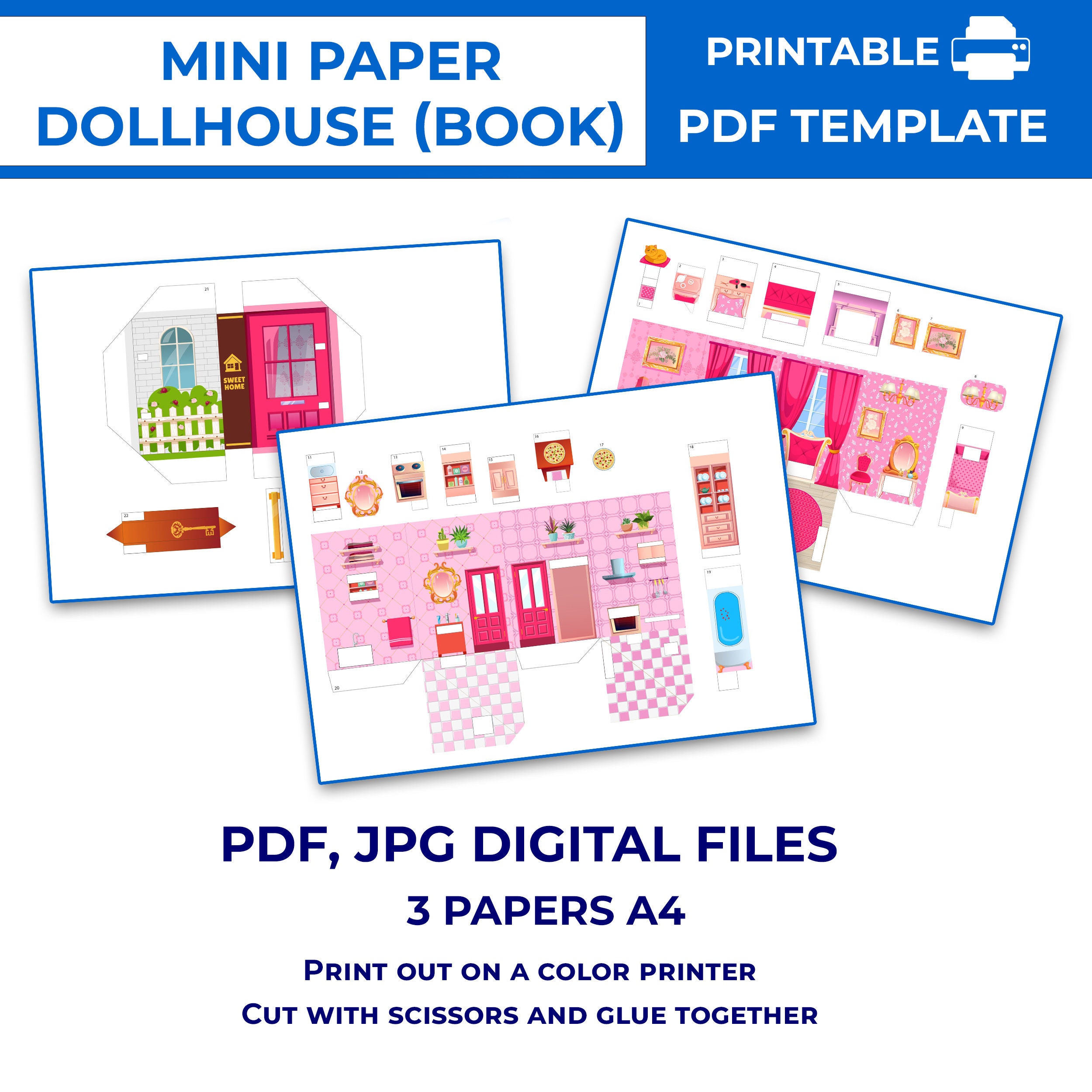 Paper Pink Dollhouse in Book Form. Mini Paper Pop-up Pink Dollhouse ...
