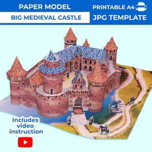 Modello di castello medievale di carta. Modello in miniatura di castello europeo di carta. Modello fai da te di castello di casa di carta. Grande castello di carta stampabile.