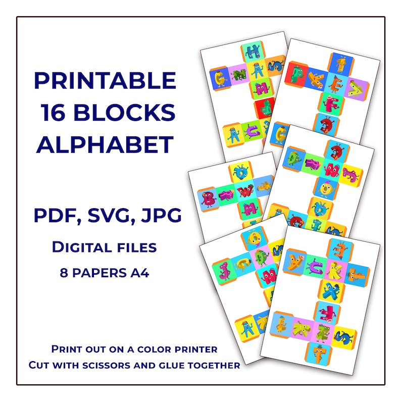 Digital Baby Printable ABC Blocks Alphabet. DIY Baby Blocks. Funny ...