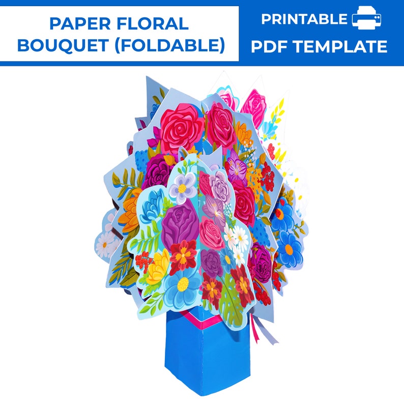 Paper Flower Bouquet Card PDF Template. Printable Flower Bouquet
