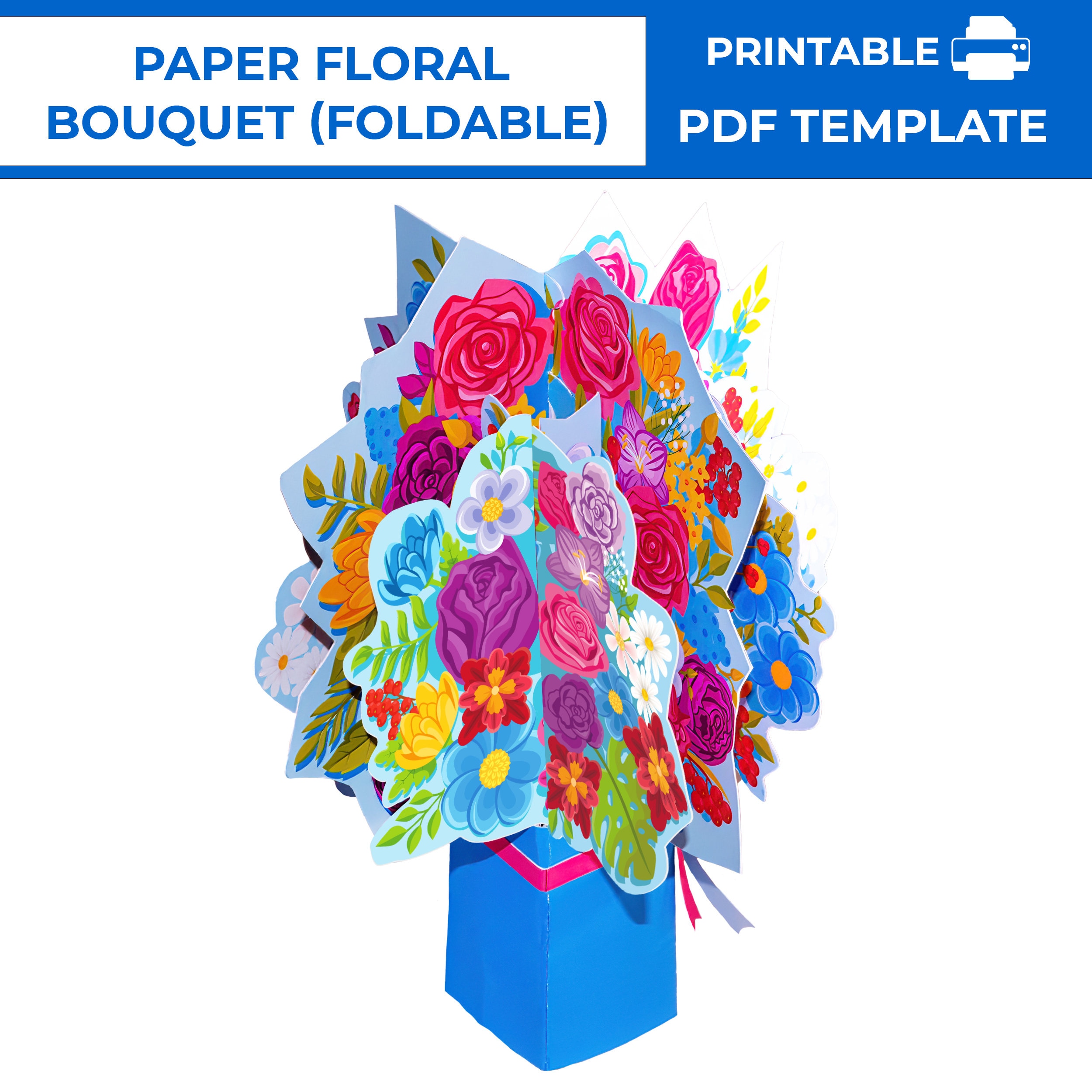 Printable Flower Bouquet Foldable Card DIY. Paper Flower Bouquet Card ...