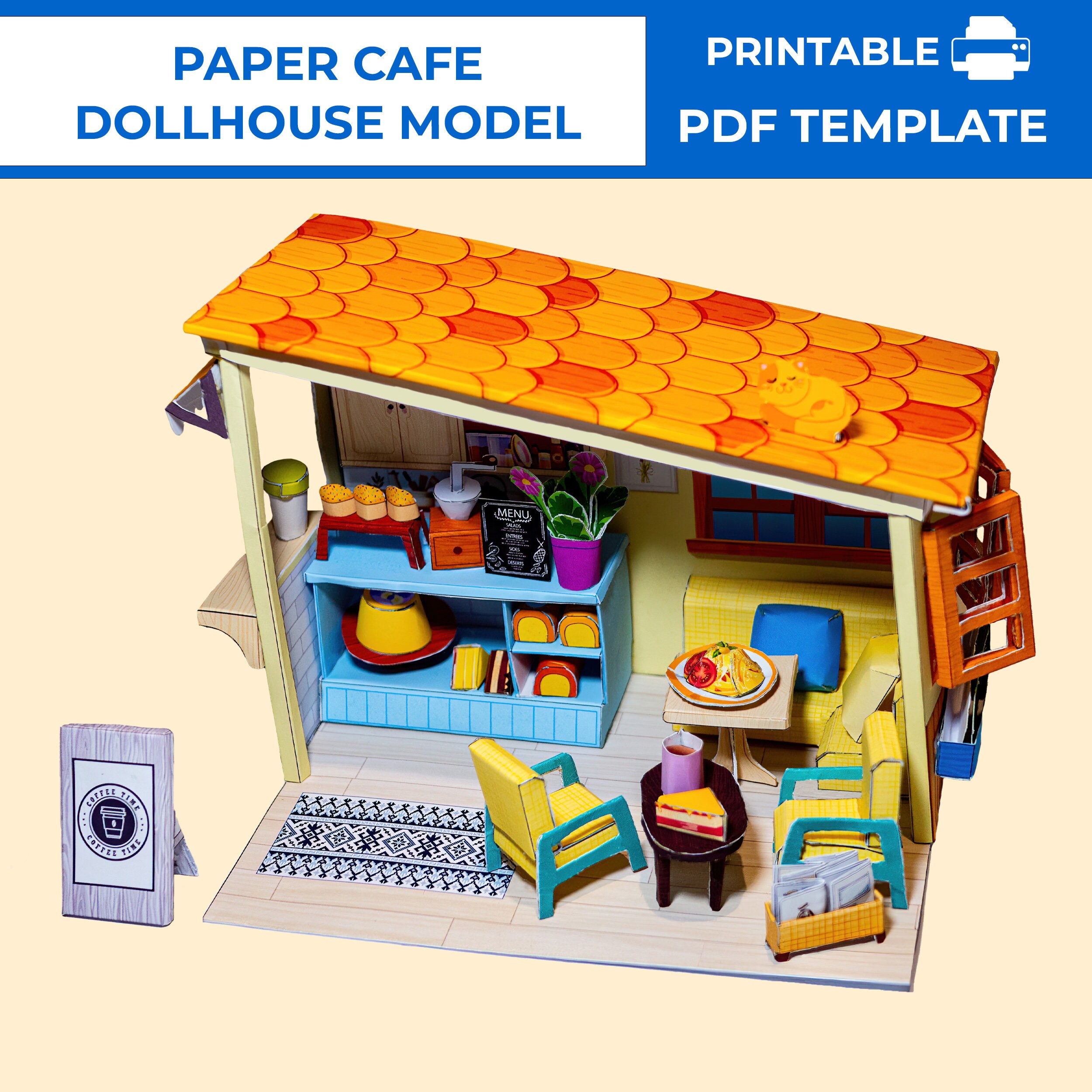 Printable Craft for Kid 3D Paper Cafe for Paper Doll. Gift for Kids ...