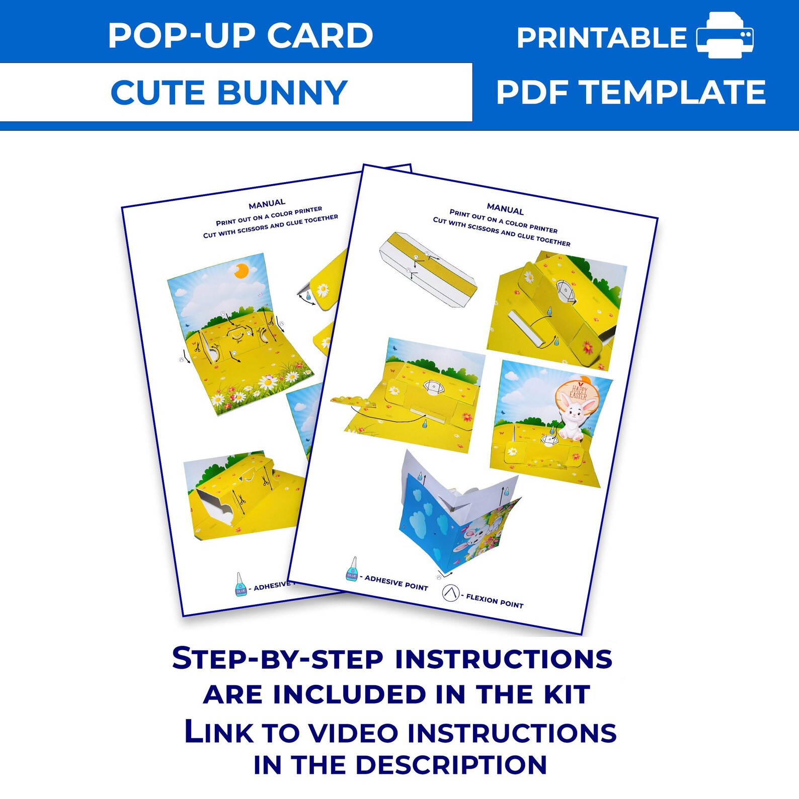 Easter Bunny Pop-up Card: DIY Paper Craft PDF Template - Etsy