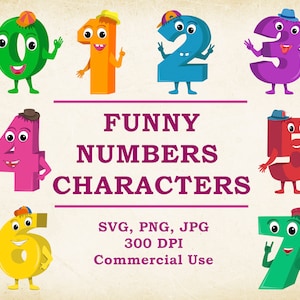 Funny numbers characters. (10 x Files SVG, JPG, Png Transparent), Printable Numbers, Commercial Use.